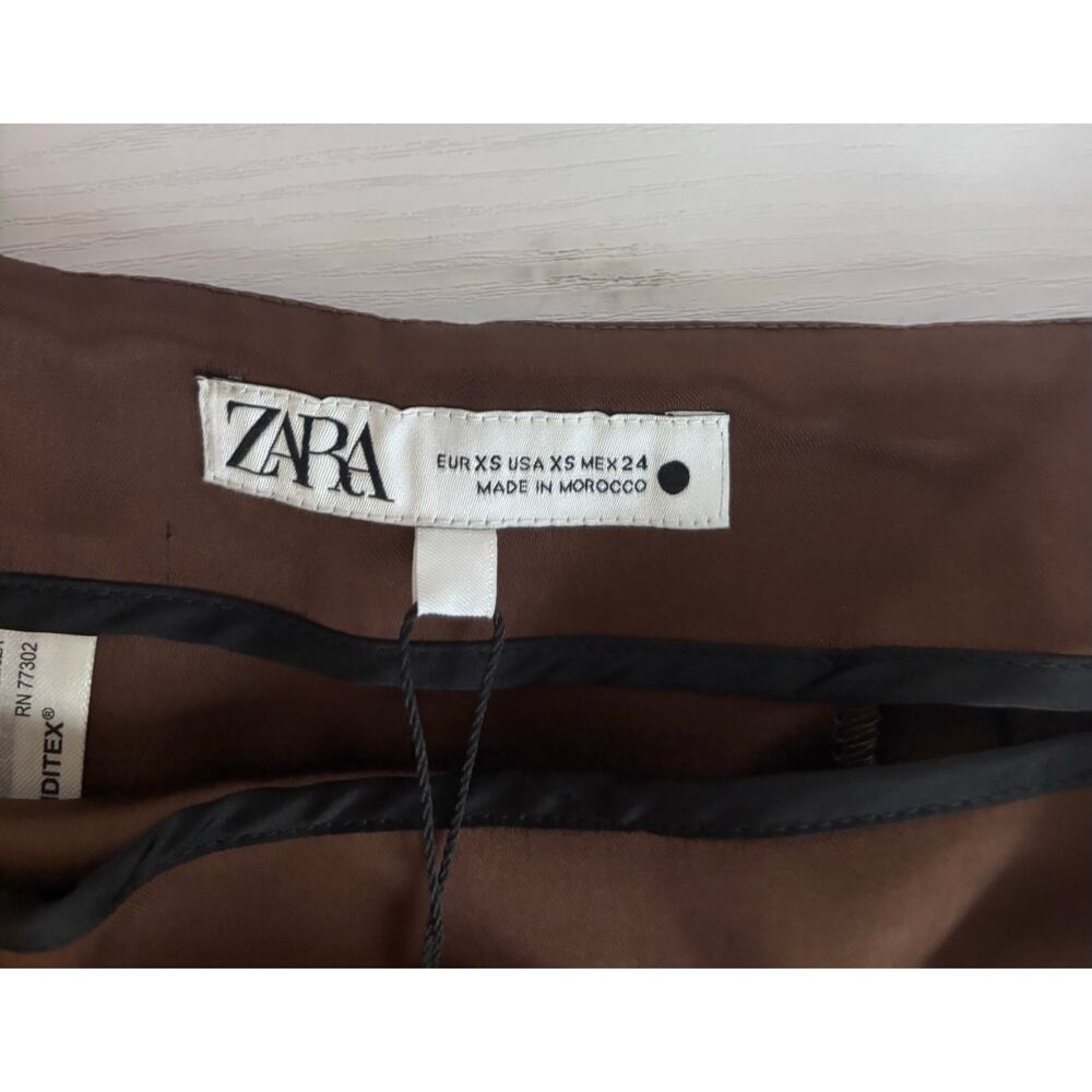Zara Skirt Satin Midi Pencil High Waist Back Slit Brown XS NWT - Picture 11 of 14